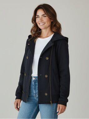 Roxy Black Hooded Double-Breasted Jacket